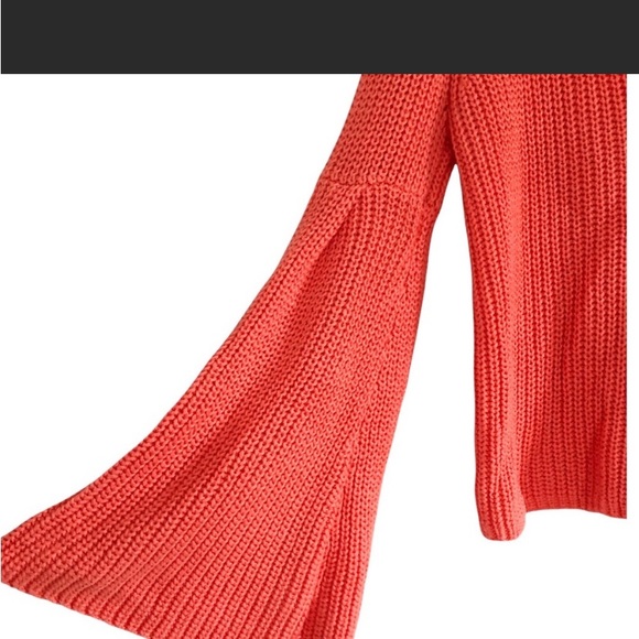 FREE PEOPLE Damsel Bell Sleeve Ribbed a knit Cropped Sweater in Orange - Picture 2 of 4